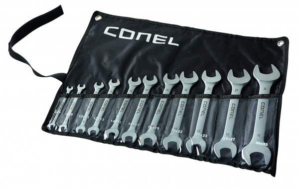 CONEL Doppelmaulschlüsselsatz 11-tlg. 6x7-30x32mm DIN 3113 in Rolltasche XXL Profi Tool Handwerker